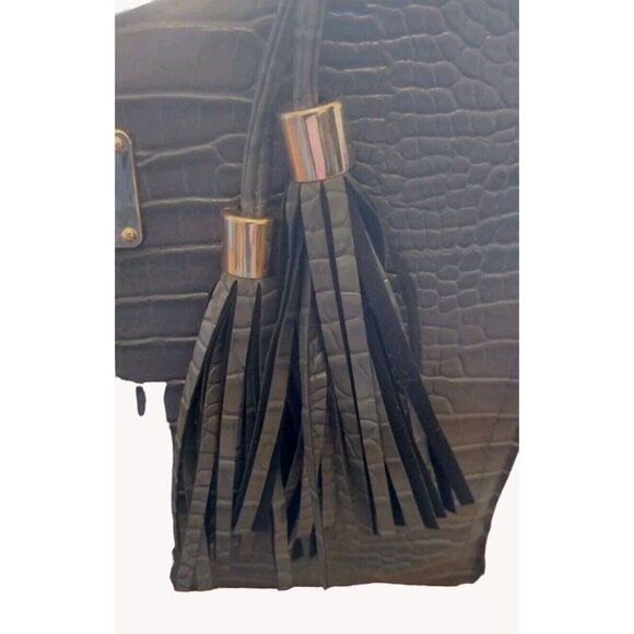 Bebe Handbag Satchel Gray Fringe Textured Braided Handle Gray - Picture 11 of 16